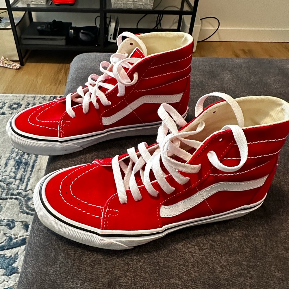 Red old school vans, high tops